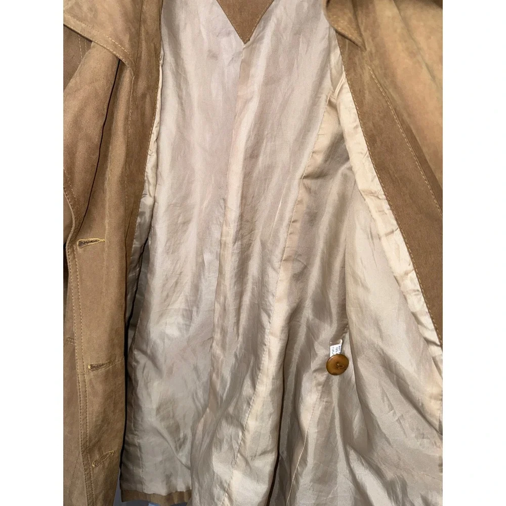 Vintage Y2K House of Art Collection Tan Faux Suede Belted Trench Jacket - Picture 8 of 10